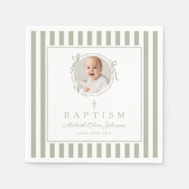 Servilleta De Papel Modern Sage Green Religius Photo Boy Baptism