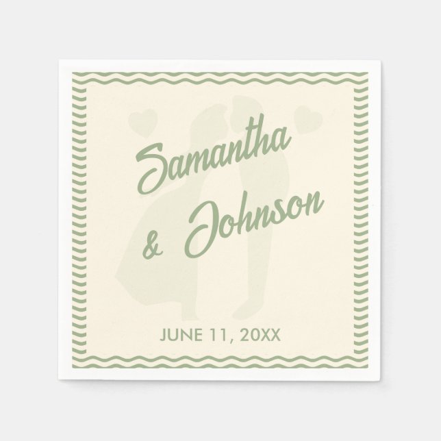 Servilleta De Papel Modern Sage Green Wavy Stripe Wedding (Anverso)
