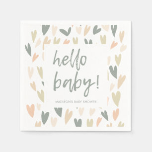Servilleta De Papel Modern Sage Heart Gender Neutral Baby Shower