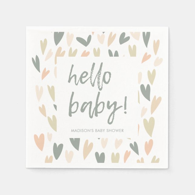 Servilleta De Papel Modern Sage Heart Gender Neutral Baby Shower (Anverso)