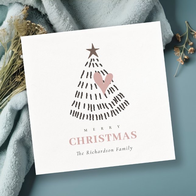 Servilleta De Papel Modern Scandi Minimal Blush Heart Christmas Tree (Subido por el creador)