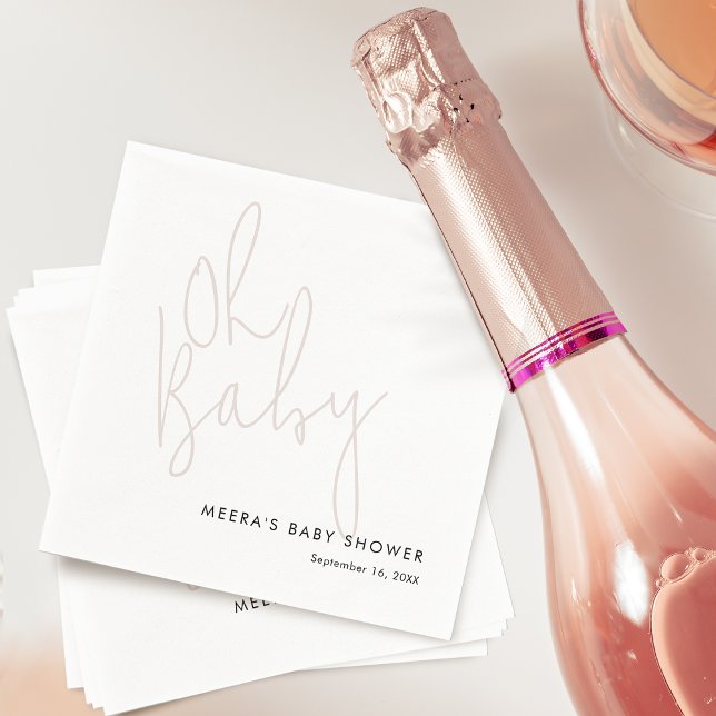 Servilleta De Papel Modern Script Dusty Pink Oh Baby Shower (Modern Script Pink Oh Baby Shower Napkins)