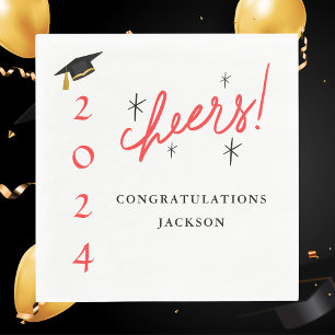 Servilleta De Papel Modern Script Felicitaciones Grad Red y Black