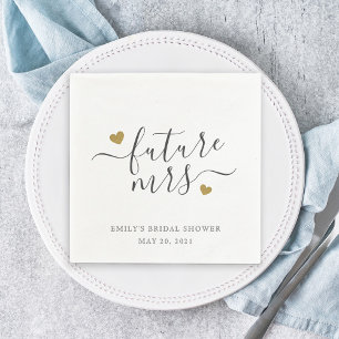 Servilleta De Papel Modern Script Gold Hearts Future Mrs Bridal Shower