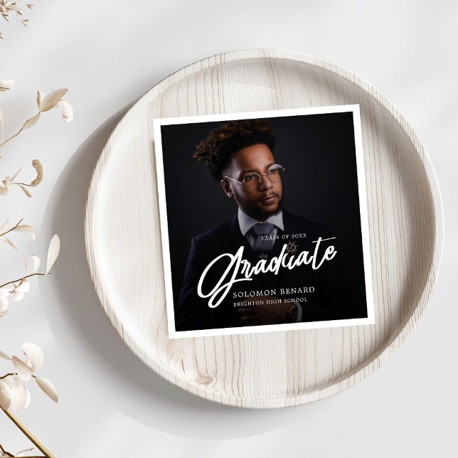Servilleta De Papel Modern Script Graduate Photo Graduation (Subido por el creador)