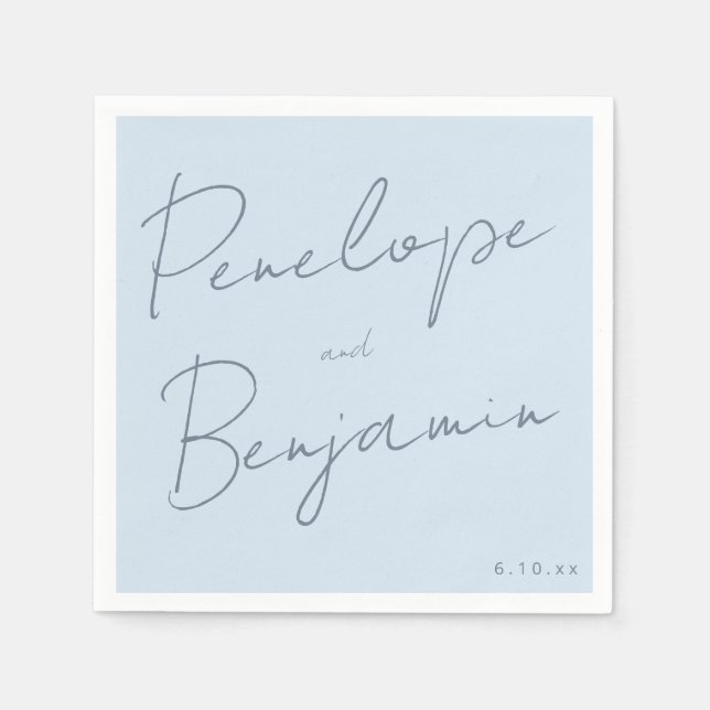 Servilleta De Papel Modern Script Handwriting Soft Blue Classy Wedding (Anverso)