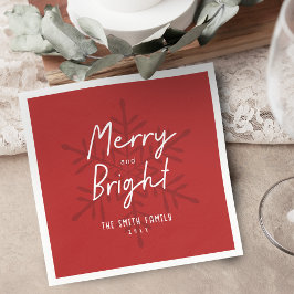 Servilleta De Papel Modern Script Merry & Bright Snowflakes Christmas