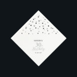 Servilleta De Papel Modern Silver y Black 30th Birthday Fiesta Napkins<br><div class="desc">Esta servilleta de papel personalizada le agregará detalles elegantes a su día especial. Este diseño presenta confeti de hexágono negro y plata moderno con texto personalizado. Perfecto para un fiesta de 30 años de plata. En mi tienda BaraBomDesign hay disponibles invitaciones y suministros para fiestas coincidentes.</div>