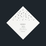Servilleta De Papel Modern Silver y Black 30th Birthday Fiesta Napkins<br><div class="desc">Esta servilleta de papel personalizada le agregará detalles elegantes a su día especial. Este diseño presenta confeti de hexágono negro y plata moderno con texto personalizado. Perfecto para un fiesta de 30 años de plata. En mi tienda BaraBomDesign hay disponibles invitaciones y suministros para fiestas coincidentes.</div>