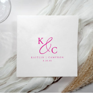 Servilleta De Papel Modern Simple Monogram Magenta Pink Wedding