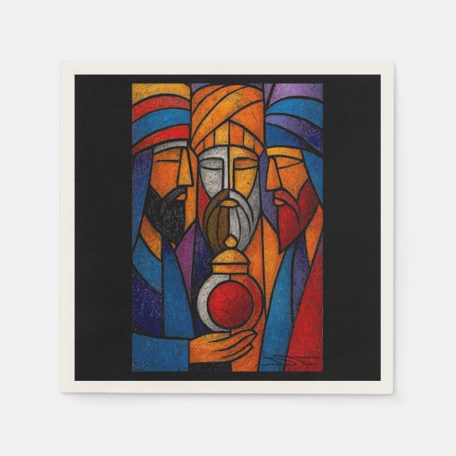 Servilleta De Papel Modern Stained Glass Three Wise Men (Anverso)