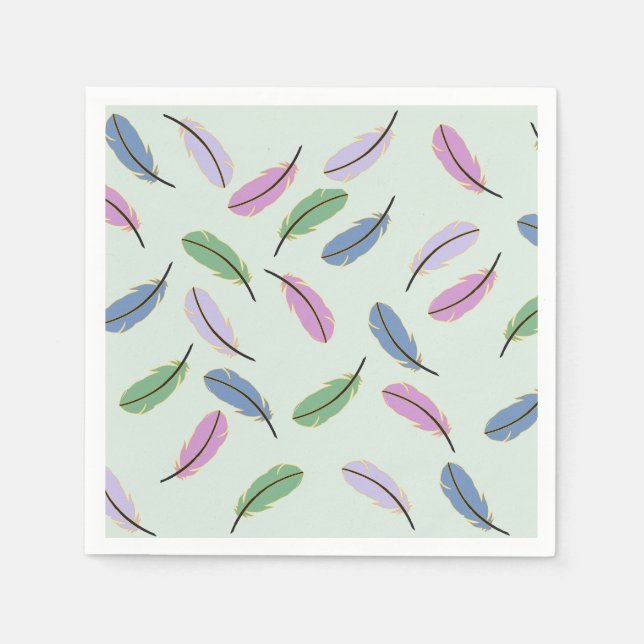 Servilleta De Papel Modern Stylish Pastel Blue Feathers Pattern (Anverso)