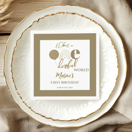 Servilleta De Papel Modern Taupe Framed Onederful World 1st Birthday