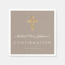 Servilleta De Papel Modern Taupe Religious Cross Boy Confirmation