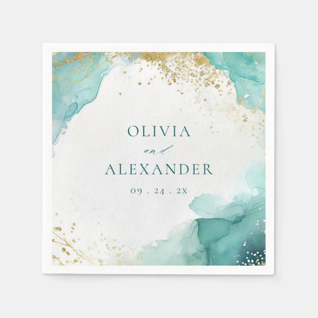 Servilleta De Papel Modern Teal Gold Abstract Beach Wedding (Anverso)