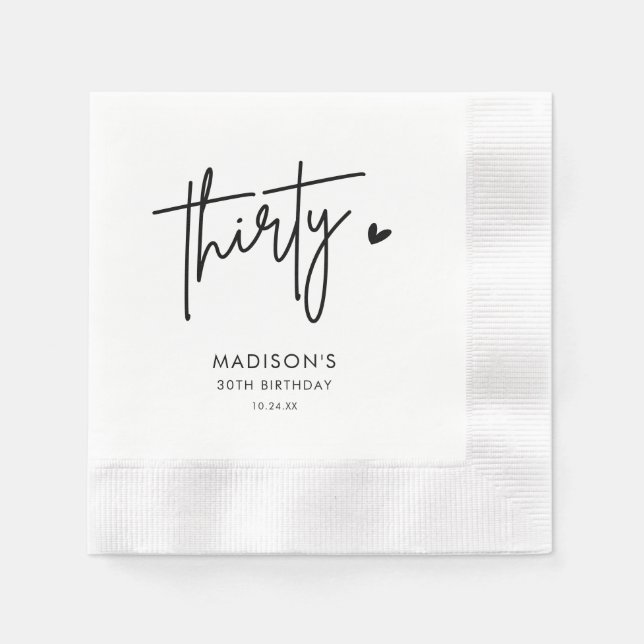 Servilleta De Papel Modern Thirty 30th Adult Birthday Party Napkins (Anverso)