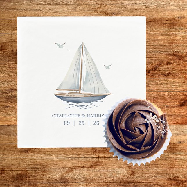 Servilleta De Papel Modern Watercolor Coastal Seascape Wedding (Subido por el creador)