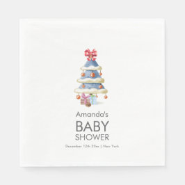 Servilleta De Papel Modern Winter Bow Christmas Tree Baby Shower 