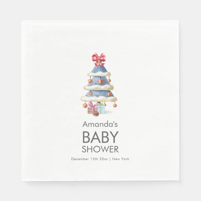 Servilleta De Papel Modern Winter Bow Christmas Tree Baby Shower  (Anverso)