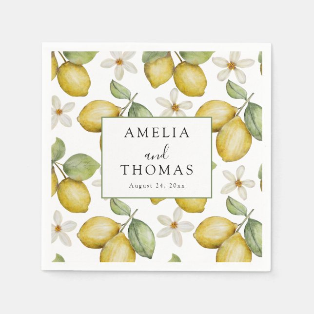 Servilleta De Papel Modern Yellow Citrus Wedding (Anverso)