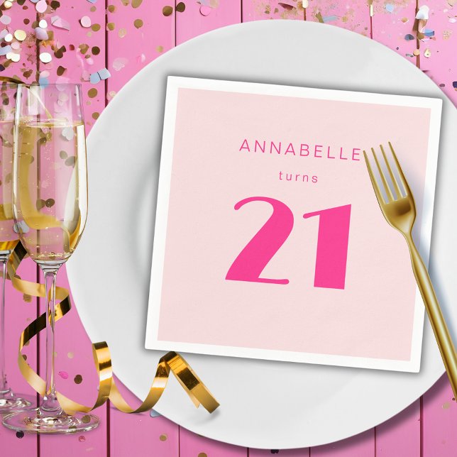 Servilleta De Papel Moderna 21ª Veintiún Fiesta de Cumpleaños Rosa (Blush pink custom paper napkins for girls 21st birthday party celebrations.)