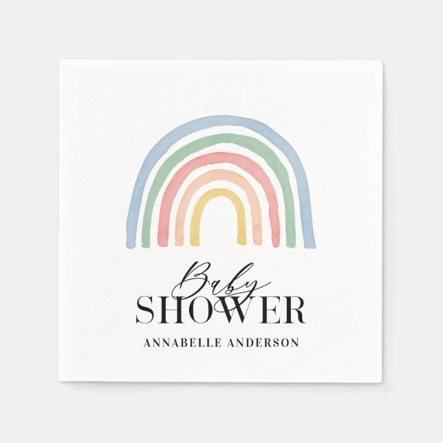 Servilleta De Papel Moderna acuarela arco iris elegante ducha de bebé (Anverso)