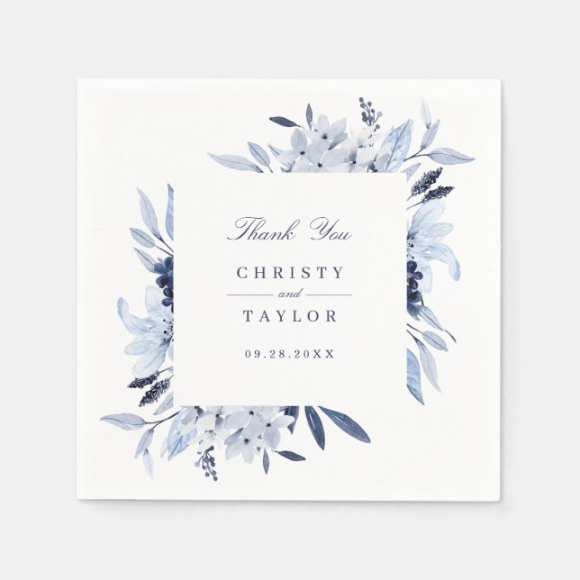 Servilleta De Papel Moderna acuarela azul floral personalizada (Anverso)