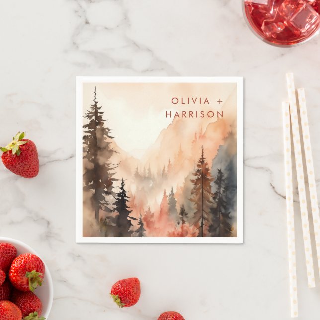 Servilleta De Papel Moderna acuarela Caída Terracotta Boda (In situ)