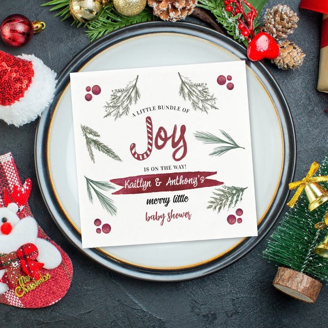 Servilleta De Papel Moderna acuarela "Joy" Candy Cane Baby Shower (Subido por el creador)
