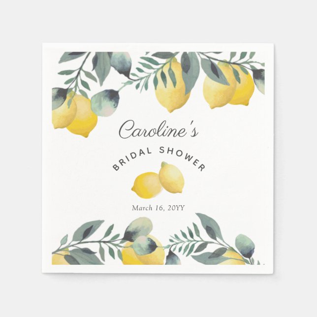 Servilleta De Papel Moderna acuarela Lemons & Greenery Bridal Shower (Anverso)