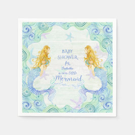 Servilleta De Papel Moderna acuarela Mermaid Baby Shower Waves Madera