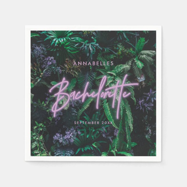 Servilleta De Papel Moderna bachelorette de neón violeta y brillante (Anverso)