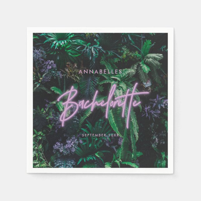 Servilleta De Papel Moderna bachelorette de neón violeta y brillante (Anverso)