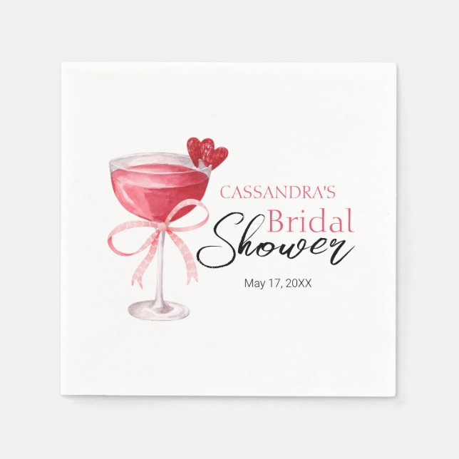 Servilleta De Papel Moderna Bebida De Cóctel Bow Rosa Ducha Bridal (Anverso)