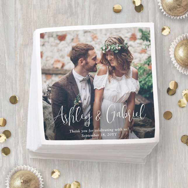 Servilleta De Papel Moderna Boda de superposición de foto con escritur (Subido por el creador)