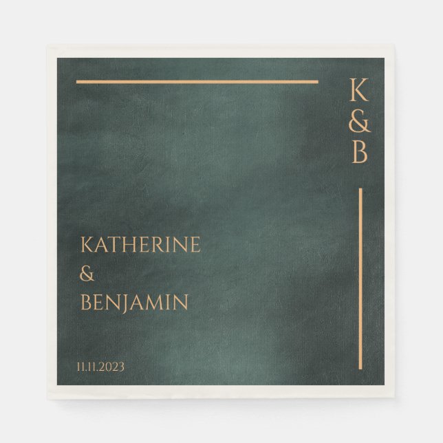 Servilleta De Papel Moderna boda elegante verde esmeralda negro (Anverso)