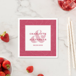 Servilleta De Papel Moderna Boda Magenta Red Trendy Bride & Groom
