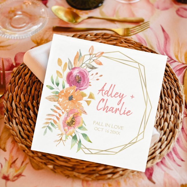 Servilleta De Papel Moderna Caída Floral Acuarela Coral Magenta Ducha (Subido por el creador)