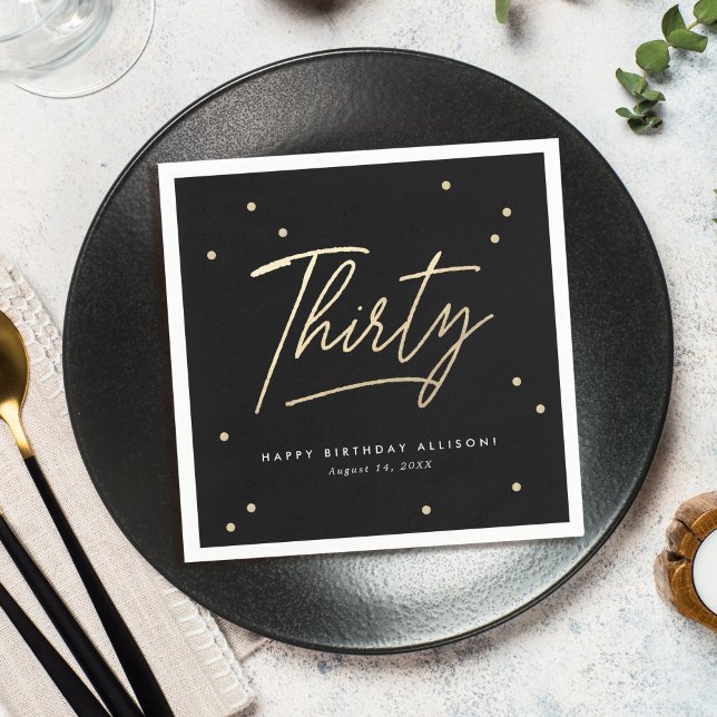 Servilleta De Papel Moderna caligrafía de oro negro 30 cumpleaños (Subido por el creador)