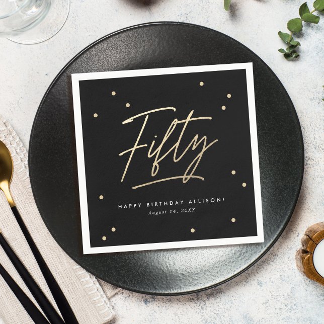 Servilleta De Papel Moderna caligrafía de oro negro 50 cumpleaños (Subido por el creador)