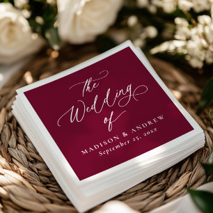 Servilleta De Papel Moderna caligrafía elegante Boda de Borgoña