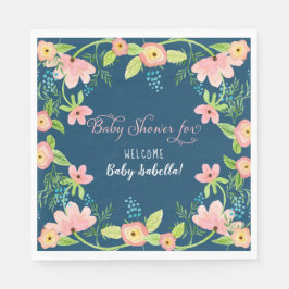 Servilleta De Papel Moderna Chica Floral Boho Baby Shower Navy