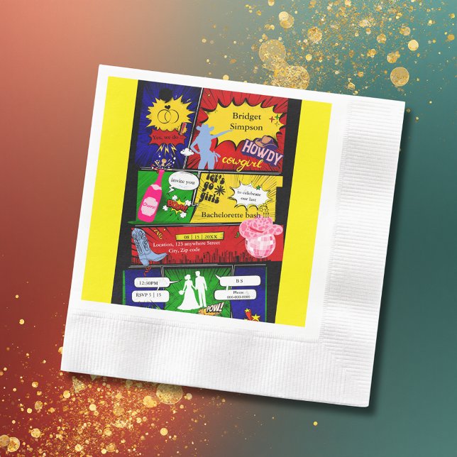 Servilleta De Papel moderna diversión retro cómic bachelorette cowgirl (Subido por el creador)