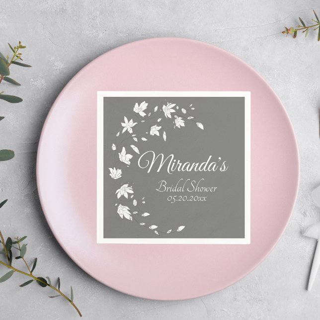 Servilleta De Papel Moderna ducha de novia floral gris y blanca (Subido por el creador)