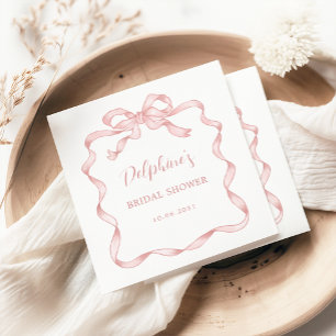 Servilleta De Papel Moderna ducha de novia rosa Rubor Bow Ribbon