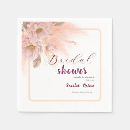 Servilleta De Papel Moderna ducha de novias de pampas rosa y rosa