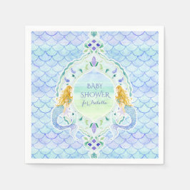 Servilleta De Papel Moderna Escala de Pescado Mermaid Baby Shower Wate