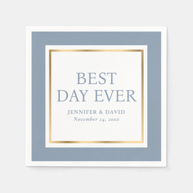 Servilleta De Papel Moderna escritura Dusty Blue Gold Bodas Napkins (Anverso)