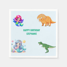 Servilleta De Papel Moderna fiesta de cumpleaños de sirena de dinosaur