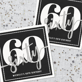 Servilleta De Papel Moderna fiesta de cumpleaños número 60 negra